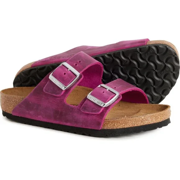 NEW Birkenstock Made in Germany Arizona BS Sandals - Oiled Leathe Fuchsia unisex - Picture 4 of 14